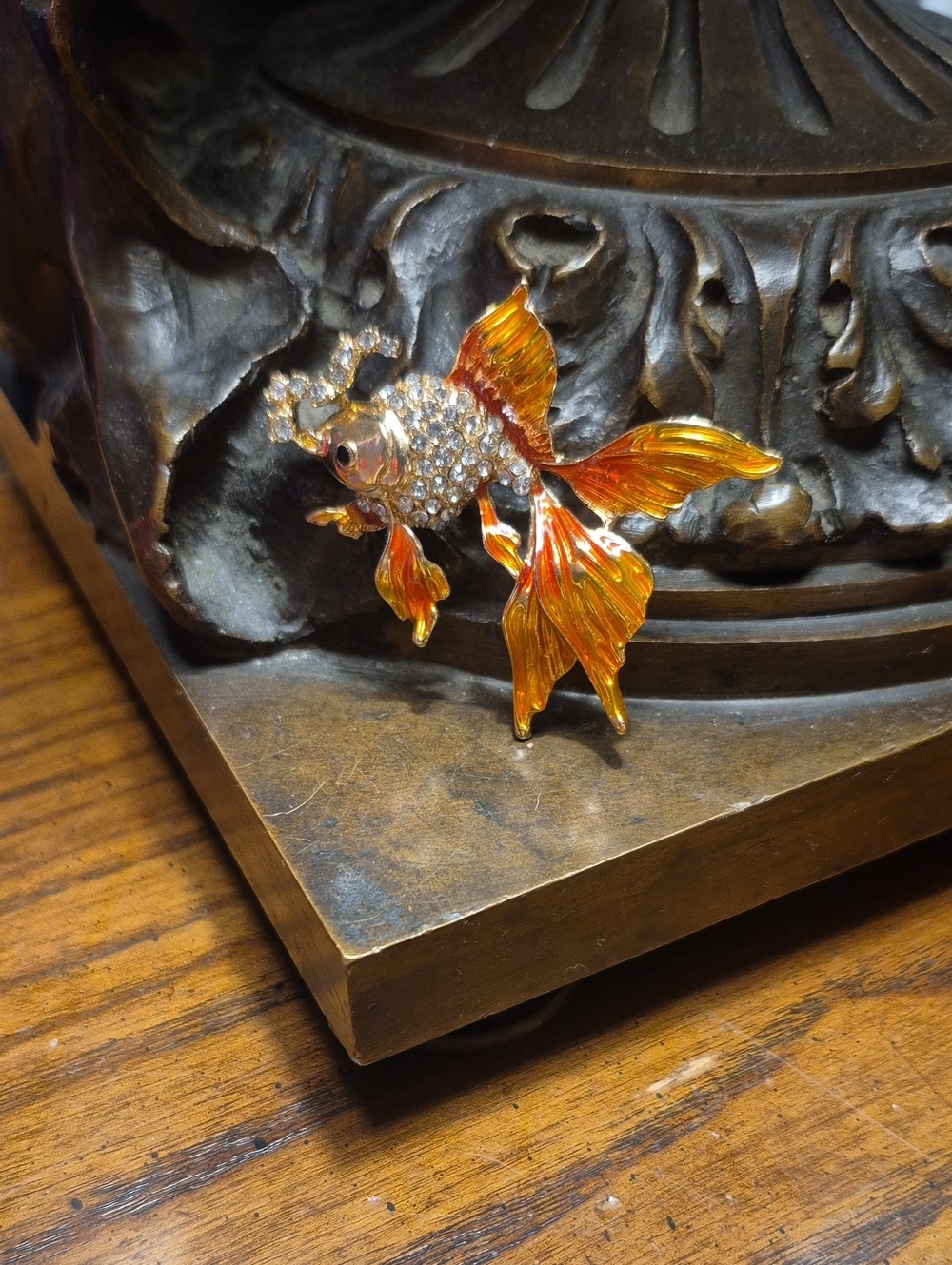 Goldfish Crystal Orange Enamel Brooch Pendant